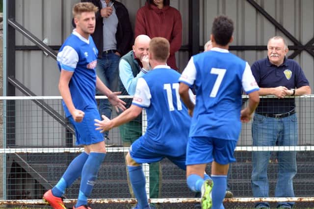 Spalding celebrate a goal against Gresley. Photo: Tim Wilson.
