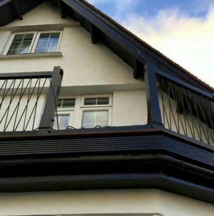 The balcony where Matt Bullivant fell on the first night of his honeymoon. See SWNS story SWBALCONY; A new husband suffered a honeymoon from hell when he was seriously injured after he plummeted head first through a rotted balcony. Luckless newlywed Matt Bullivant, 36, had only just arrived at the bed and breakfast with his wife Marilyn, 51, when he went out to catch a glimpse of the picturesque surroundings. But the flimsy balustrade cracked under his weight and he fell 15ft - shattering his right hand and spitting open his head. The rest of his week-long honeymoon was spent in hospital.