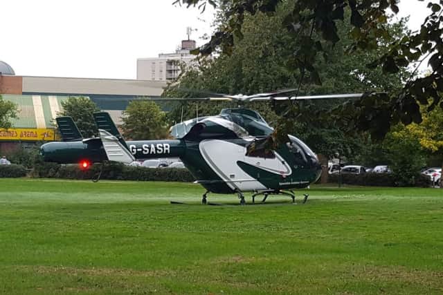The Magpas Air Ambulance landed in Peterborough to treat a 10-year-old boy. Photo: Crystal Brook