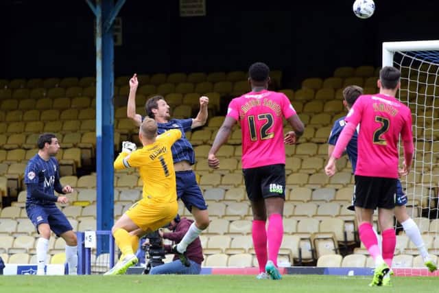 Southend's David Mooney misses a scoing chance in his side's 2-1 win over Posh at Roots Hall last season.