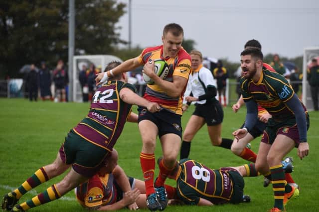 Tom Williams attacks for Borough against Old Laurentians. Picture: Kevin Goodacre