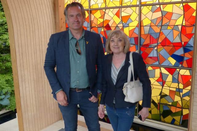 Gardening celebrity, Matthew Wilson with  Wansford Hoticultural Society's Gill Fisher.