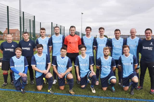 Ketton FC before their 6-0 defeat at Netherton, (back, left to right) Andy Gray, Rob Ward, Connor Breakell, Johnny Holmes, Daniel Swan, Seb Hood, James Cracknell, Alex Sismore, Martin Trawford, (front) Luke Watson, Jonathan Lawrence, Calvin Whittle, Lewis Morley, Dom Jones.