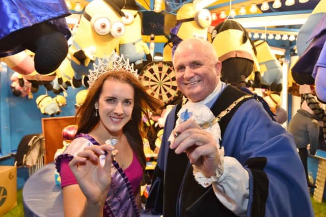 Mayor's parade th the Bridge Fair.  Keith Sharp with Emma Mitchell, Miss catwalk Perfect UK EMN-160410-230848009