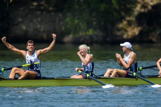 James Fox (left) celebrates his gold medal in Rio.