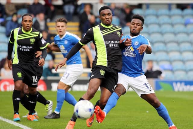 Shaquile Coulthirst in action for Posh against Bury. Photo: Joe Dent/theposh.com.
