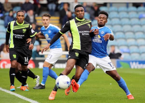 Shaquile Coulthirst in action for Posh against Bury. Photo: Joe Dent/theposh.com.
