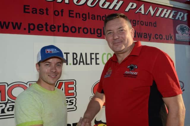 Panthers owner Ged Rathbone (right) with one of his 2016 riders Kenneth Bjerre.