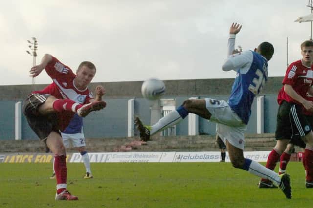 Fleetwood striker David Ball in action for Posh.