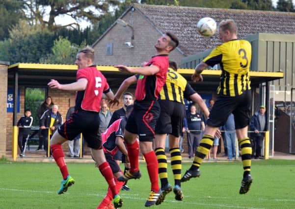 Action from Holbeach United's 3-1 win over Sileby. Photo: Tim Wilson.