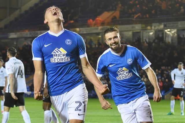 Here's how Tom Nichols celebrated his first Posh goal in 13 appearances. Photo: David Lowndes.