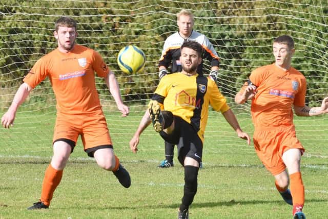 Action from  the Division Five game between AFC Orton and Glinton and Northborough Reserves, which ended in a 2-2 draw.