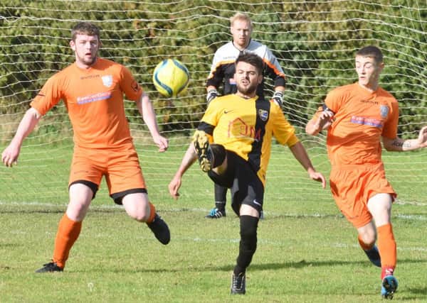 Action from  the Division Five game between AFC Orton and Glinton and Northborough Reserves, which ended in a 2-2 draw.