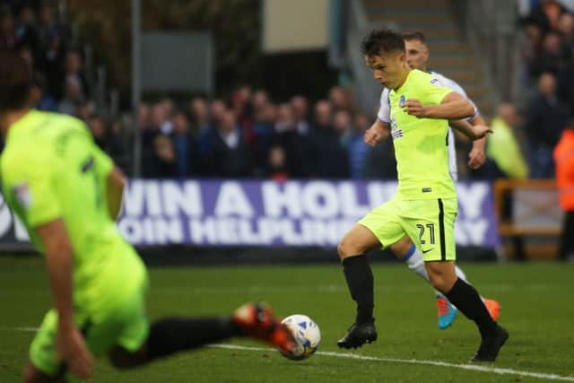 Tom Nichols taps home the winning Posh goal at Bristol Rovers. Photo: Joe Dent/theposh.com.