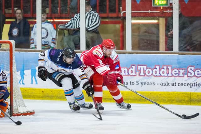 Robbie Ferrara (left) scored his first Phantoms goal of the season at Bracknell.