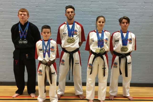Peterborough BCKAs WKC World Championship stars (above) were from the left, Zac Culpin, Ashton Brannigan, Leon Gold, Jaden Harris and Eddy Paddock.
