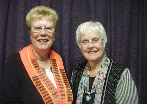 New Northants Womens Bowling Federation president Rita Mace (left) with outgoing president Joan Robinson.