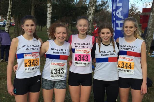 The Nene Valley Harriers Under 17 girls squad. From the left, Ellie Piccaver, Megan Ellison, Josie Knight, Alice Calcutt and Imogen Woodard