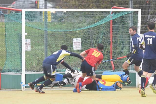 Sam Blunt (10) opens the scoring for City of Peterborough against Ipswich. Photo: David Lowndes.
