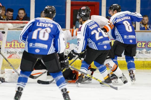 Wehebe Darge scores the first goal for Phantoms against Telford. Picture: Tom Scott