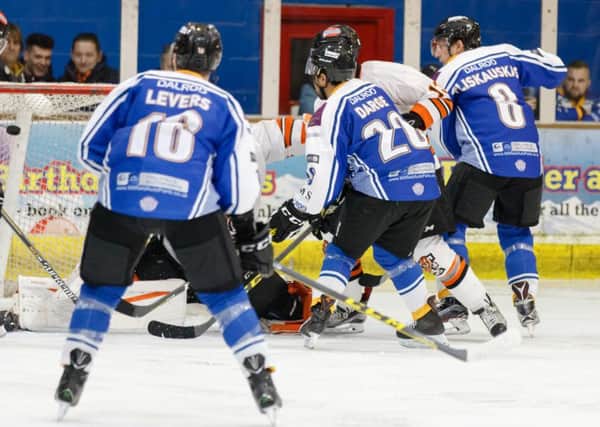 Wehebe Darge scores the first goal for Phantoms against Telford. Picture: Tom Scott