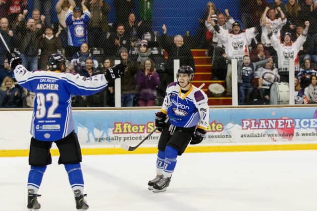 Owen Griffiths celebrates scoring against Telford. Picture: Tom Scott