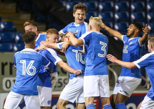 Posh Youths celebrate a goal in their win over Port Vale. Photo: Joe Dent/theposh.com.