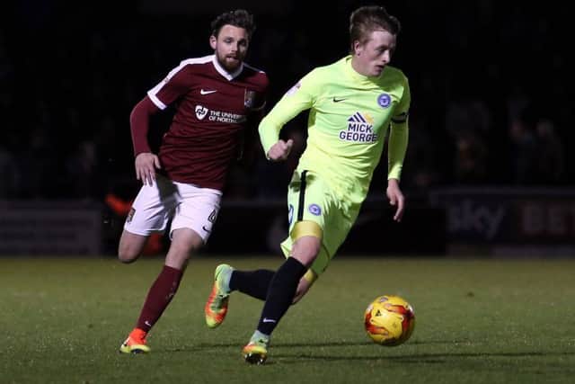 Posh skipper Chris Forrester on the ball at Northampton. Photo: Joe Dent/theposh.com.
