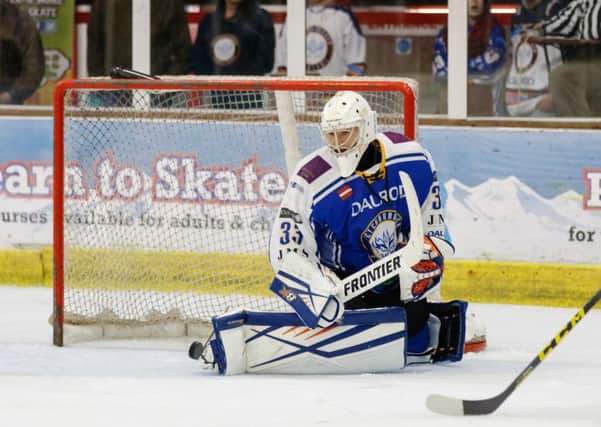 Janis Auzins makes another save in a 30-save shut-out. Picture: Tom Scott
