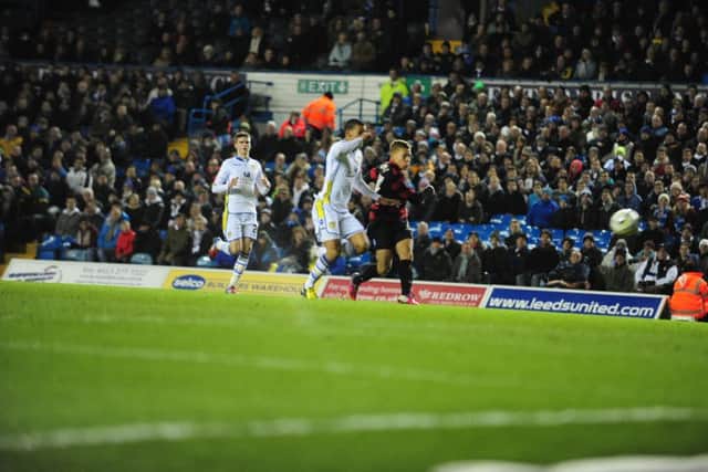 Ex-striker Dwight Gayle scores for Posh at Leeds United in 2013.