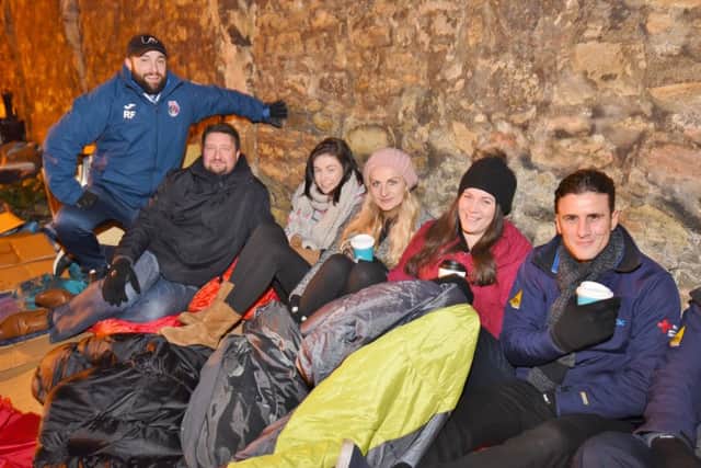 YMCA volunteers on ba sleep out at Peterborough Cathedral    including Joseph Valente and his team EMN-161119-222940009