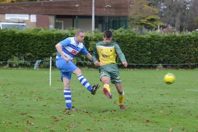 Action from Crowland 1, Leverington 2. Photo: David Lowndes.