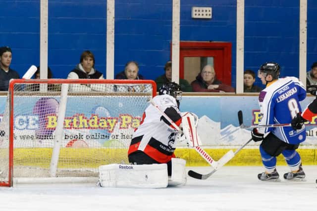 Darius Pliskauskas scores his second of the night against Manchester. Picture: Tom Scott