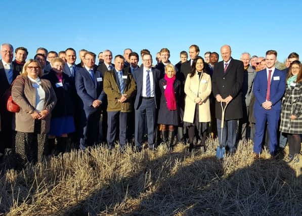 Transport Secretary Chris Grayling marks the start of construction work on the A14 with Highways England's Chief Executive Jim O'Sullivan, Highways England staff and graduates, and local partners.