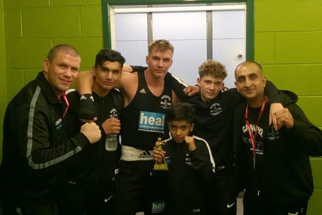 Pictured is the Peterborough Police Amateur Boxing Club team at Nottingham. From the left they are Chris Baker,  Imran Aref, Artur Tomasevic, Kacper Kozak, Akif Shirazi and (at the front) Imraan Shirazi.