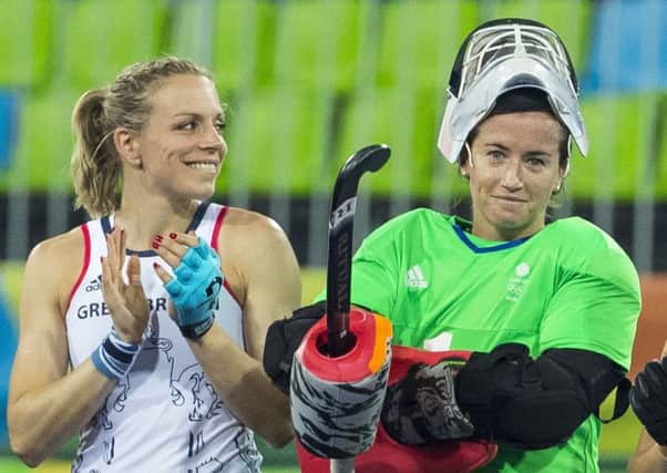 GB ladies hockey goalkeeper Maddie Hinch (right) with captain Kate Richardson-Walsh.