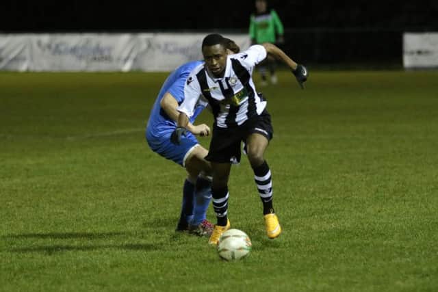 Laureano Da Silva in action for Peterborough Northern Star in their 1-0 defeat at home to Desborough. Photo: Tim Gates.