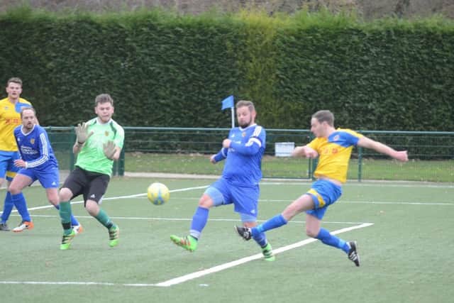 Action from the cup tie between AFC Stanground Sports against Stamford Lions at Yaxley FC. Photo: David Lowndes.