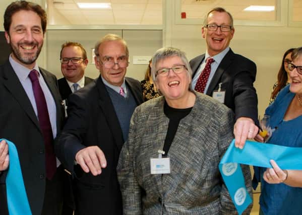 Innovation Lab Launch, Caroline Hyde, Steve Bowyer, Chris Curry, Baroness Stedman-Scott, Tim Jones and Monica Grady hold the ribbon as the Baroness officially opens the Innovation Lab.
Allia Future Business Centre, Peterborough
01/12/2016. 
Picture by Terry Harris. THA