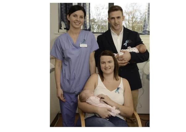 Nathan and Steffanie Curtis with Millie and Charlotte and  Neonatal Intensive Care Nursery Nurse  Magdalena Keminska