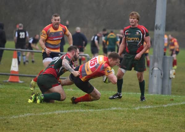 Danius Tomoliunas scores the first try for Borough against Luton. Picture: Kevin Goodace