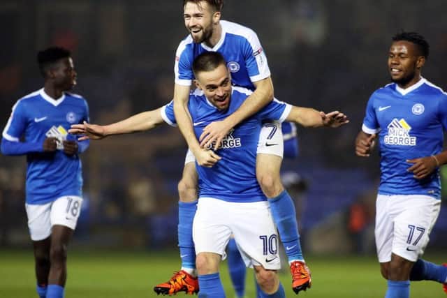 Scenes of delight after Paul Taylor's goal for Posh against Chesterfield. Photo: Joe Dent/theposh.com.
