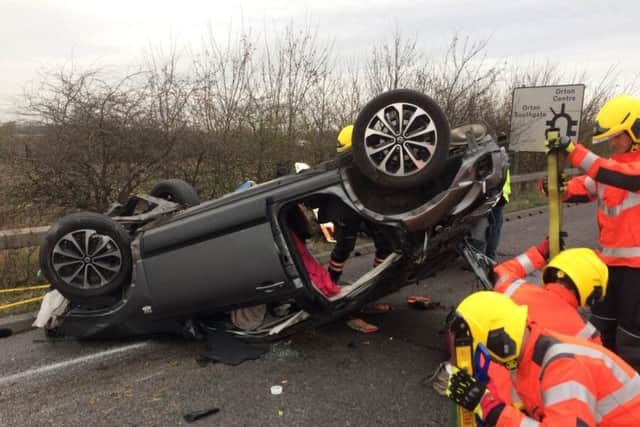The scene of the crash on the A605. Photo: Cambs Fire and Rescue Service