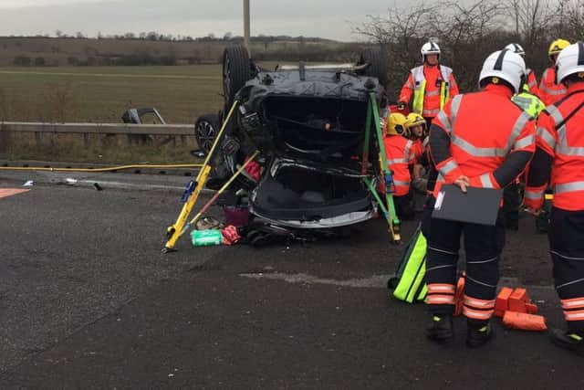 The scene on the A605 - Photo @roadpoliceBCH