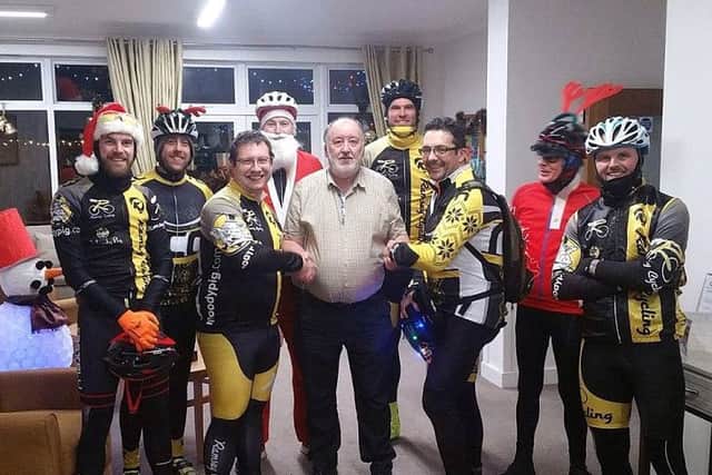 The cyclists on one of their stops