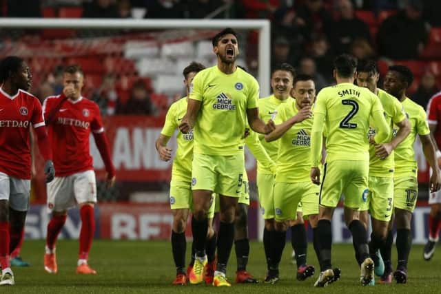 Ryan Tafazolli appears happy after scoring his first Posh goal at Charlton.