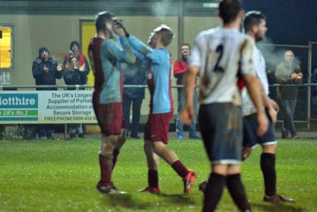 Deeping Rangers celebrate their sixth goal against ON Chenecks. Photo: Tim Wilson.