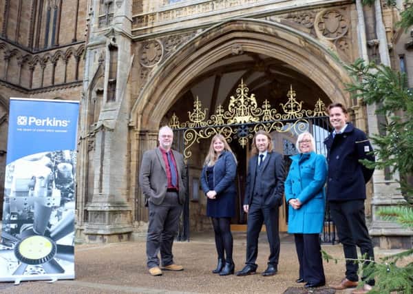 Partner, from left, Stuart Orme, head of operations at Peterborough Cathedral,  Annette Ward, corporate and marketing communications manager at Perkins, and Richard Graves, marketing and promotions manager at Perkins, with two colleagues.