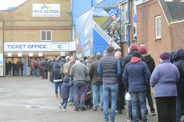 Queueing supporters outside the Posh Ground to buy Chelsea tickets EMN-161223-105604009