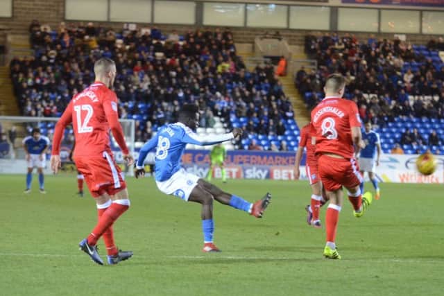 Posh midfielder Leo Da Silva Lopes sent this shot well wide of goal in the 1-1 draw with Gillingham. Photo: David Lowndes.